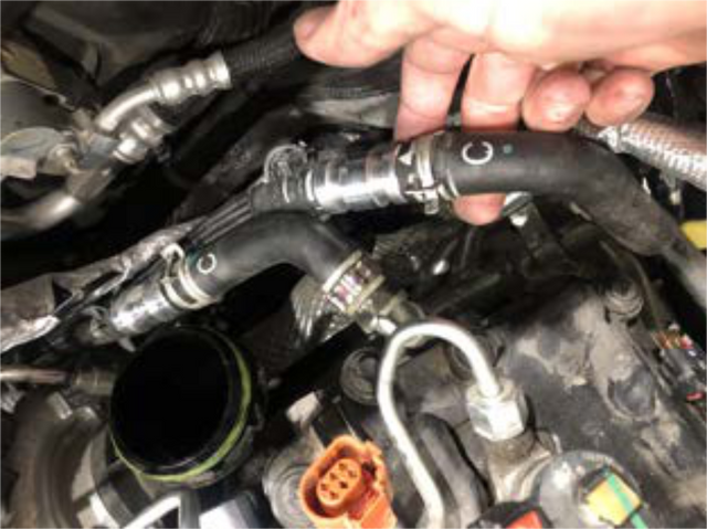 Install the two coolant hose adapters on the EGR coolant lines