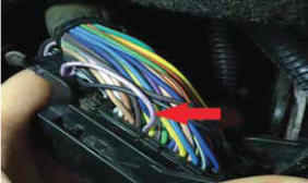 Insert the purple wire into pin 11 and the ground wire into pin 35